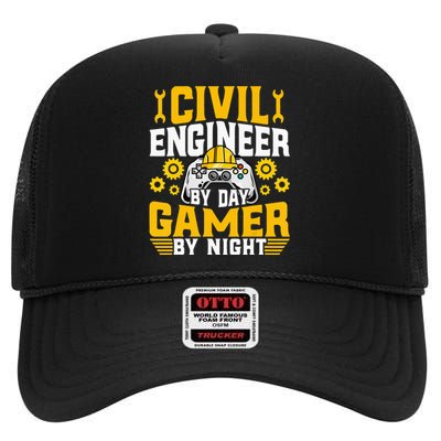 Civil Engineer Gamer Video Game Lover Civil Engineer High Crown Mesh Back Trucker Hat