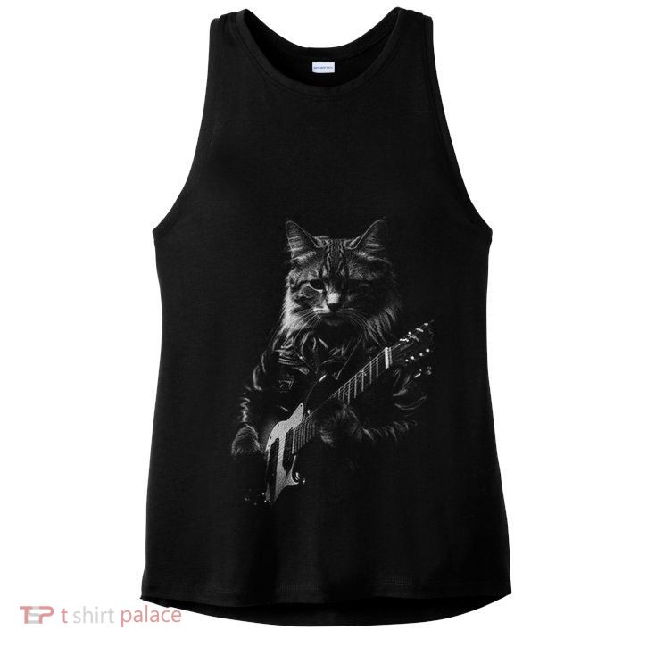 Cat Electric Guitar Ladies PosiCharge Tri-Blend Wicking Tank