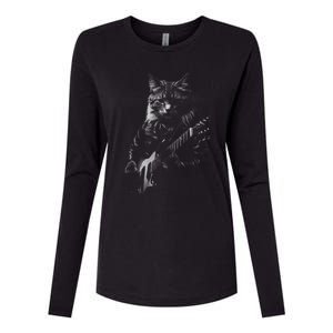 Cat Electric Guitar Womens Cotton Relaxed Long Sleeve T-Shirt