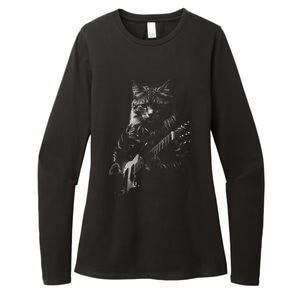 Cat Electric Guitar Womens CVC Long Sleeve Shirt