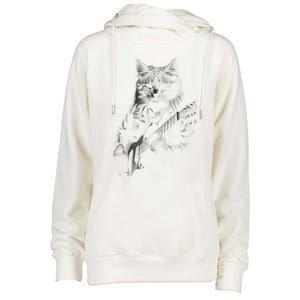 Cat Electric Guitar Womens Funnel Neck Pullover Hood