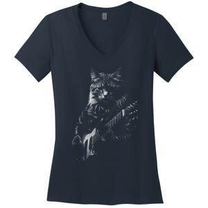 Cat Electric Guitar Women's V-Neck T-Shirt