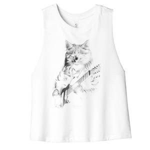 Cat Electric Guitar Women's Racerback Cropped Tank