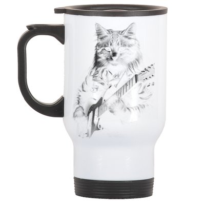 Cat Electric Guitar Stainless Steel Travel Mug