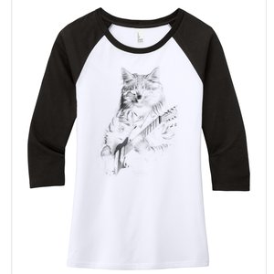 Cat Electric Guitar Women's Tri-Blend 3/4-Sleeve Raglan Shirt