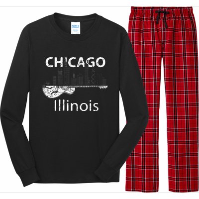 Chicago Electric Guitar American Music Vintage Long Sleeve Pajama Set