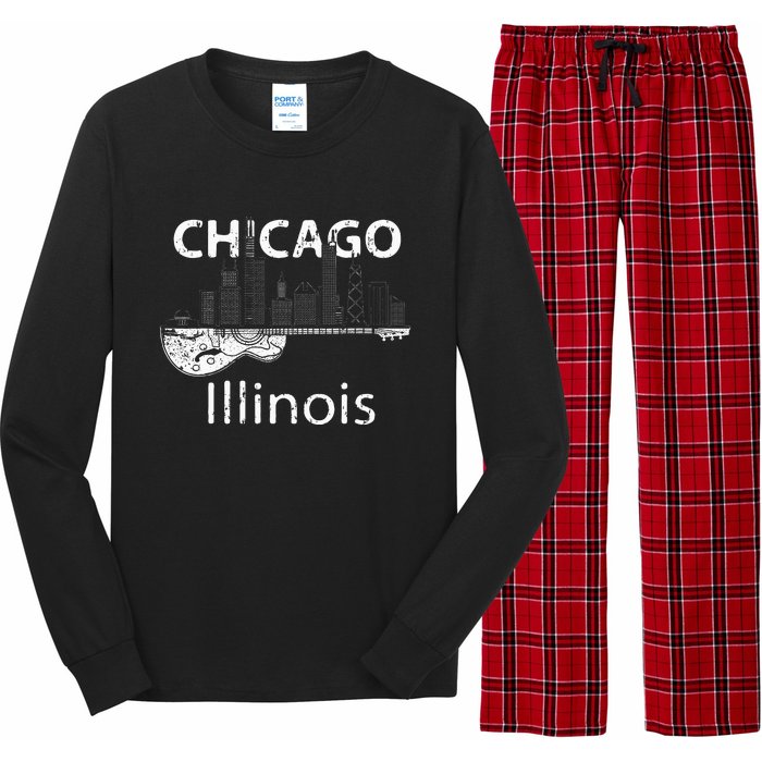 Chicago Electric Guitar American Music Vintage Long Sleeve Pajama Set