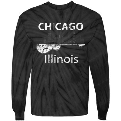 Chicago Electric Guitar American Music Vintage Tie-Dye Long Sleeve Shirt