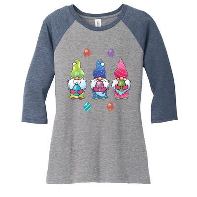 Cute Easter Gnomes Funny Colorful Easter Egg Hunting Gnome Women's Tri-Blend 3/4-Sleeve Raglan Shirt