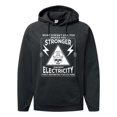 Cool Electrician Gift Funny Electricity Kill You Lineman Performance Fleece Hoodie