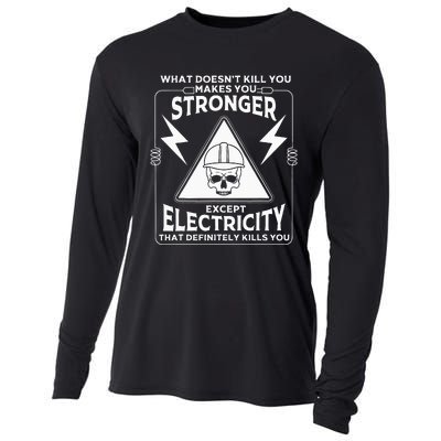 Cool Electrician Gift Funny Electricity Kill You Lineman Cooling Performance Long Sleeve Crew