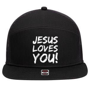 Christian Evangelism Gift For Jesus Loves You! 7 Panel Mesh Trucker Snapback Hat