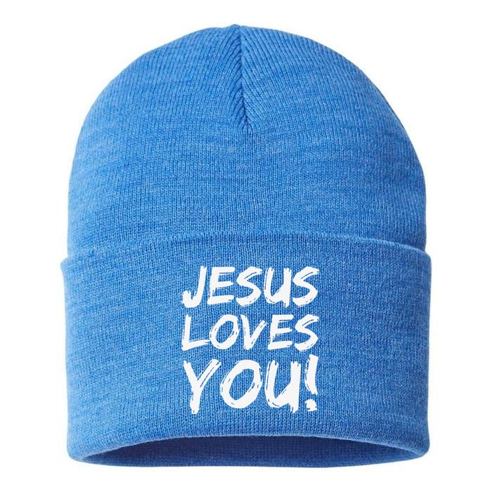 Christian Evangelism Gift For Jesus Loves You! Sustainable Knit Beanie