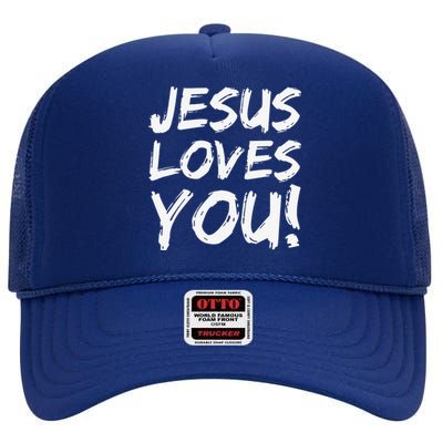 Christian Evangelism Gift For Jesus Loves You! High Crown Mesh Back Trucker Hat