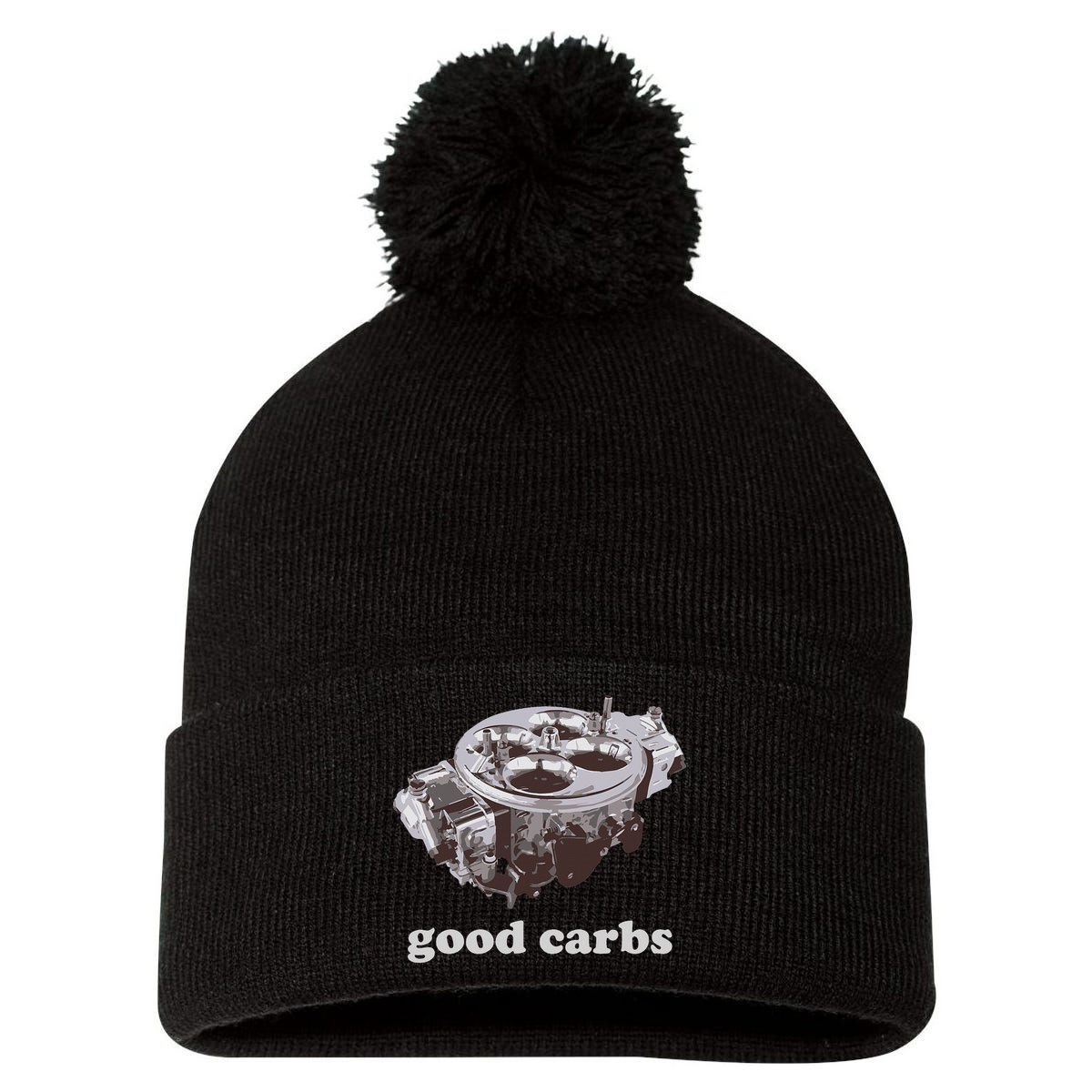 Car Enthusias Good Carbs 4 Barrel Carburetor Pom Pom 12in Knit Beanie