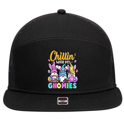 Cute Easter Gnomes Easter Bunnies Chillin With My Gnomies Gift 7 Panel Mesh Trucker Snapback Hat