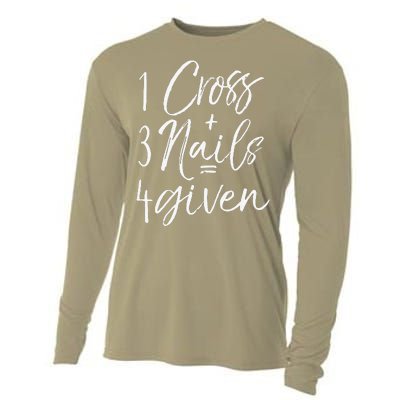 Christian Easter Gift Forgiven 1 Cross + 3 Nails = 4given Cooling Performance Long Sleeve Crew