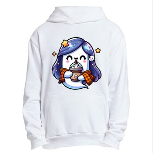 Women Cute Halloween Ghost Drinking Coffee Iced Coffee Premium Gift Urban Pullover Hoodie