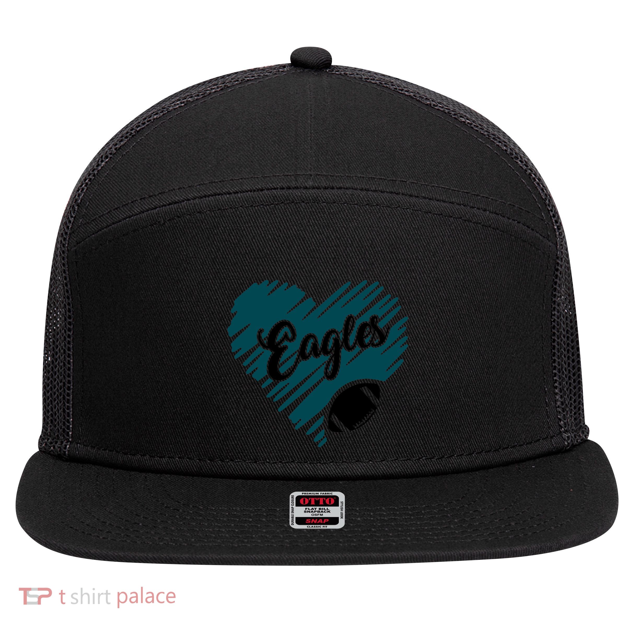 Cool Eagles Heart Love Football 7 Panel Mesh Trucker Snapback Hat