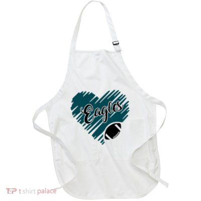 Cool Eagles Heart Love Football Full-Length Apron With Pockets