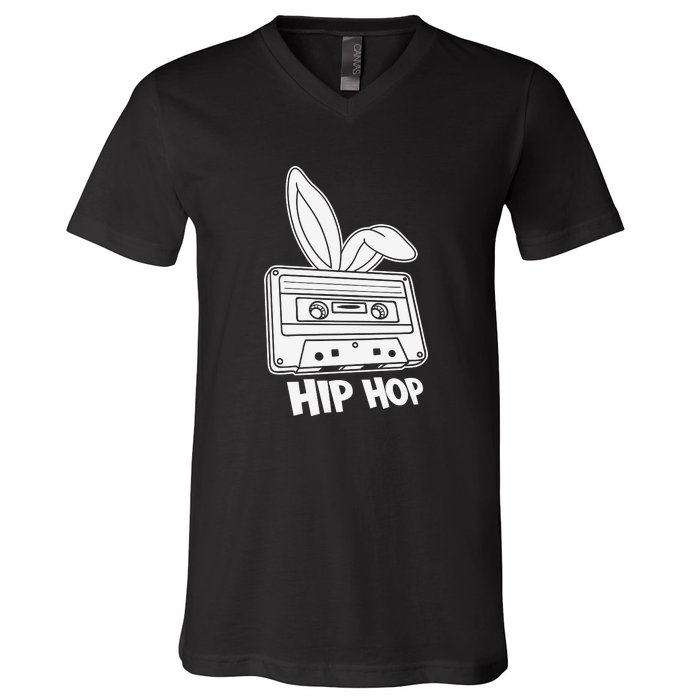 Cassette Easter Hip Hop Happy Easter Cute Ears Bunny Girl Women V-Neck T-Shirt