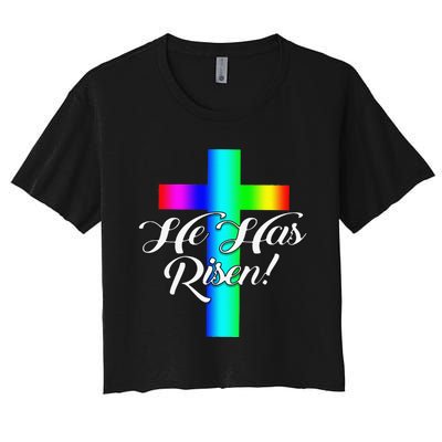 Christian Easter He Has Risen Gift Idea Jesus Women's Crop Top Tee