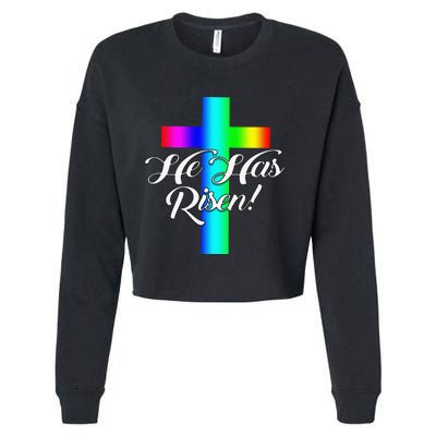 Christian Easter He Has Risen Gift Idea Jesus Cropped Pullover Crew