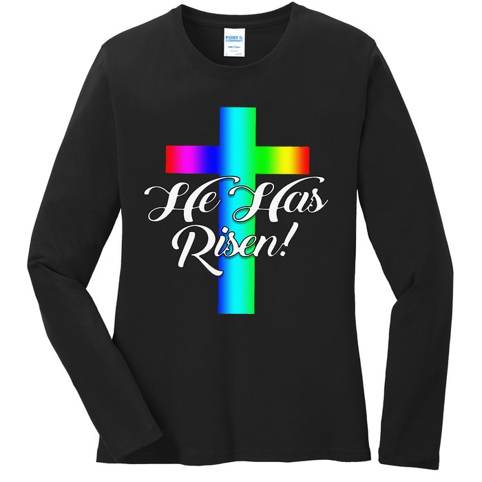 Christian Easter He Has Risen Gift Idea Jesus Ladies Long Sleeve Shirt