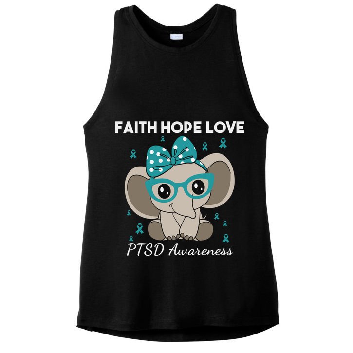 Cute Elephant I Have PTSD Awareness PTSD Awareness Hope Support Love Ladies PosiCharge Tri-Blend Wicking Tank