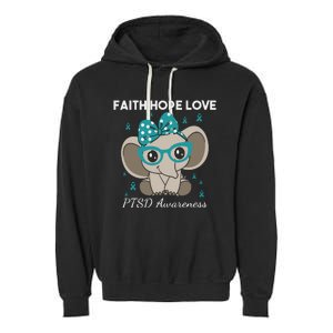 Cute Elephant I Have PTSD Awareness PTSD Awareness Hope Support Love Garment-Dyed Fleece Hoodie