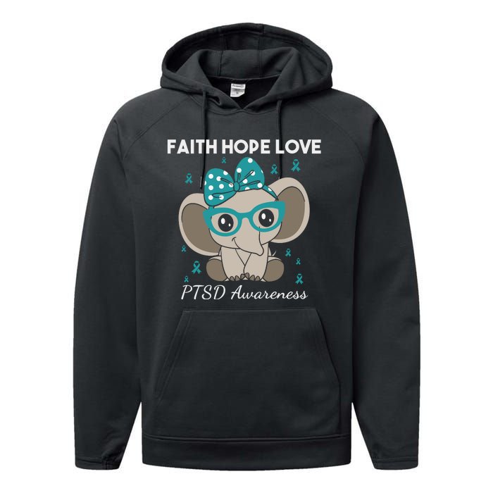 Cute Elephant I Have PTSD Awareness PTSD Awareness Hope Support Love Performance Fleece Hoodie