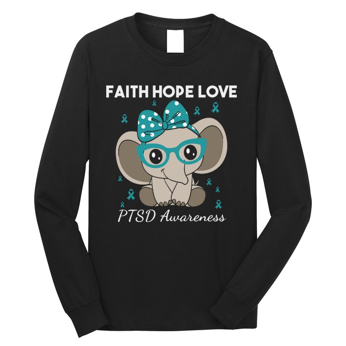 Cute Elephant I Have PTSD Awareness PTSD Awareness Hope Support Love Long Sleeve Shirt