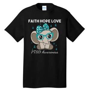 Cute Elephant I Have PTSD Awareness PTSD Awareness Hope Support Love Tall T-Shirt