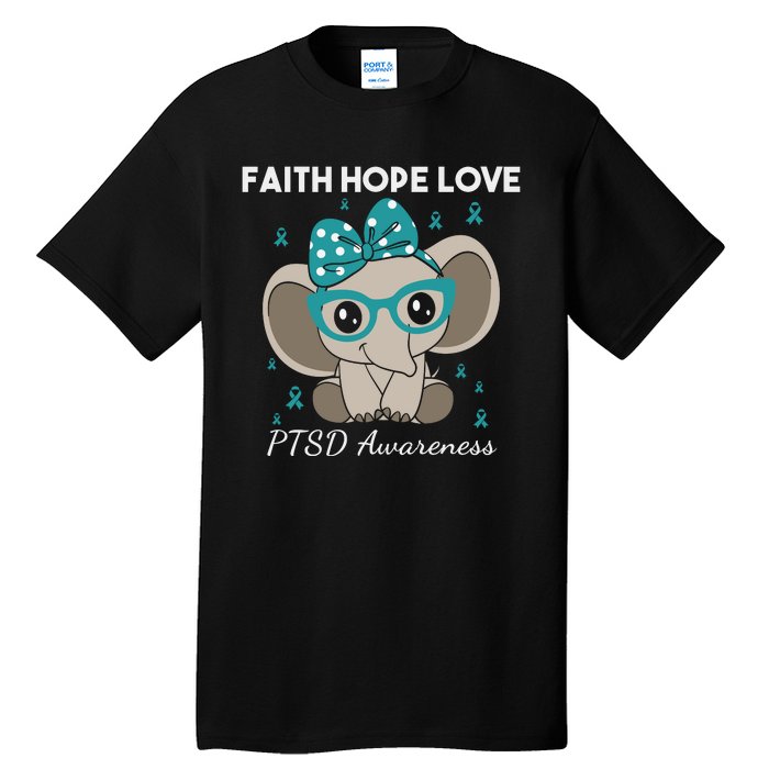 Cute Elephant I Have PTSD Awareness PTSD Awareness Hope Support Love Tall T-Shirt