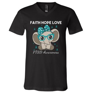 Cute Elephant I Have PTSD Awareness PTSD Awareness Hope Support Love V-Neck T-Shirt