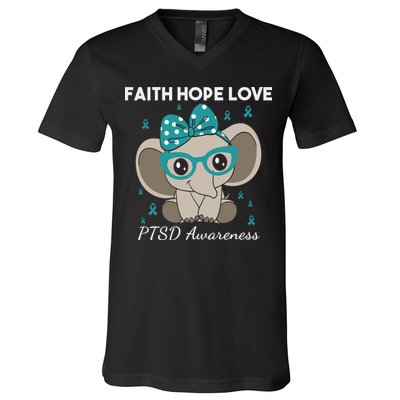 Cute Elephant I Have PTSD Awareness PTSD Awareness Hope Support Love V-Neck T-Shirt