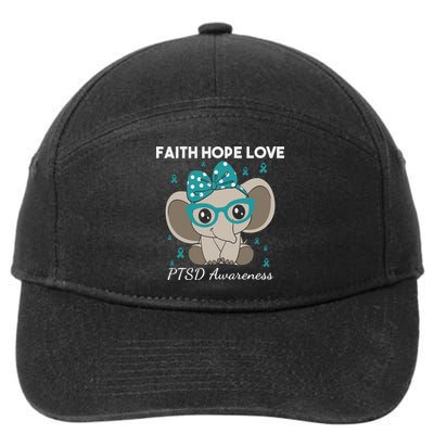 Cute Elephant I Have PTSD Awareness PTSD Awareness Hope Support Love 7-Panel Snapback Hat