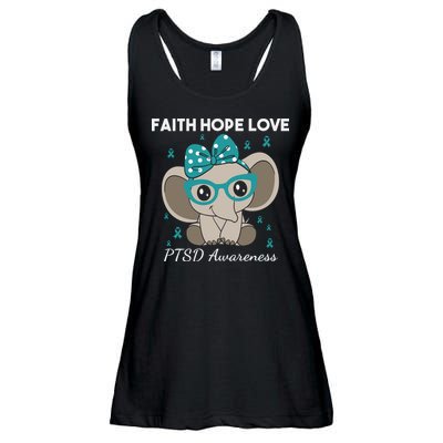 Cute Elephant I Have PTSD Awareness PTSD Awareness Hope Support Love Ladies Essential Flowy Tank