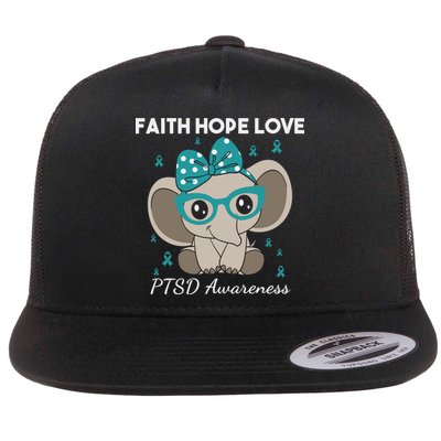 Cute Elephant I Have PTSD Awareness PTSD Awareness Hope Support Love Flatbill Hat