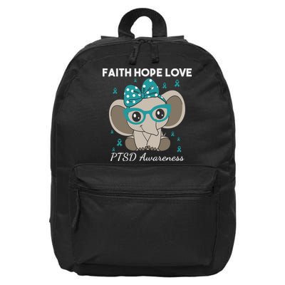 Cute Elephant I Have PTSD Awareness PTSD Awareness Hope Support Love 16 in Basic Backpack