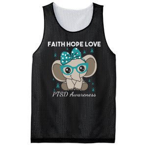 Cute Elephant I Have PTSD Awareness PTSD Awareness Hope Support Love Mesh Reversible Basketball Jersey Tank