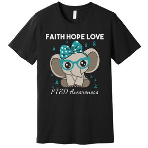 Cute Elephant I Have PTSD Awareness PTSD Awareness Hope Support Love Premium T-Shirt