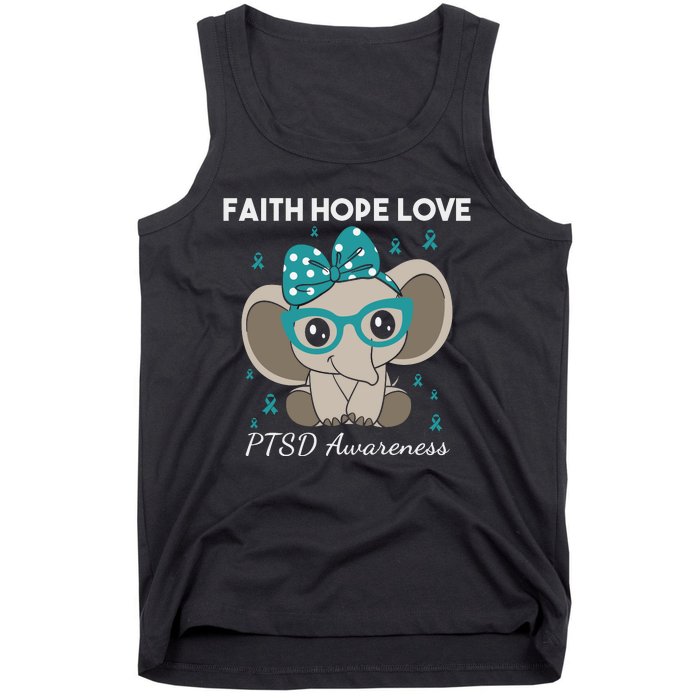 Cute Elephant I Have PTSD Awareness PTSD Awareness Hope Support Love Tank Top