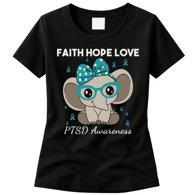 Cute Elephant I Have PTSD Awareness PTSD Awareness Hope Support Love Womens T-Shirt