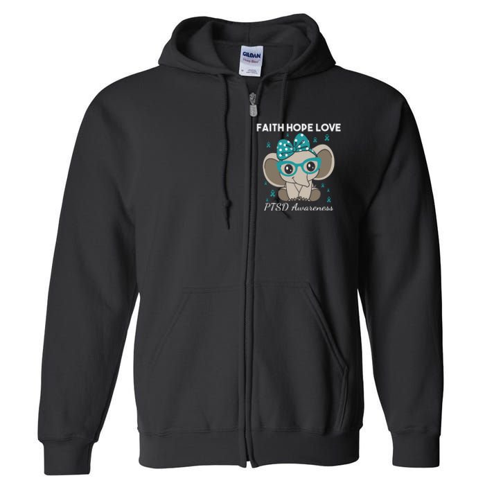 Cute Elephant I Have PTSD Awareness PTSD Awareness Hope Support Love Full Zip Hoodie