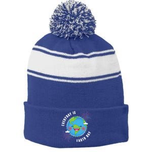 Cute Everyday Is Earth Day Climate Change Awareness Gift Stripe Pom Pom Beanie