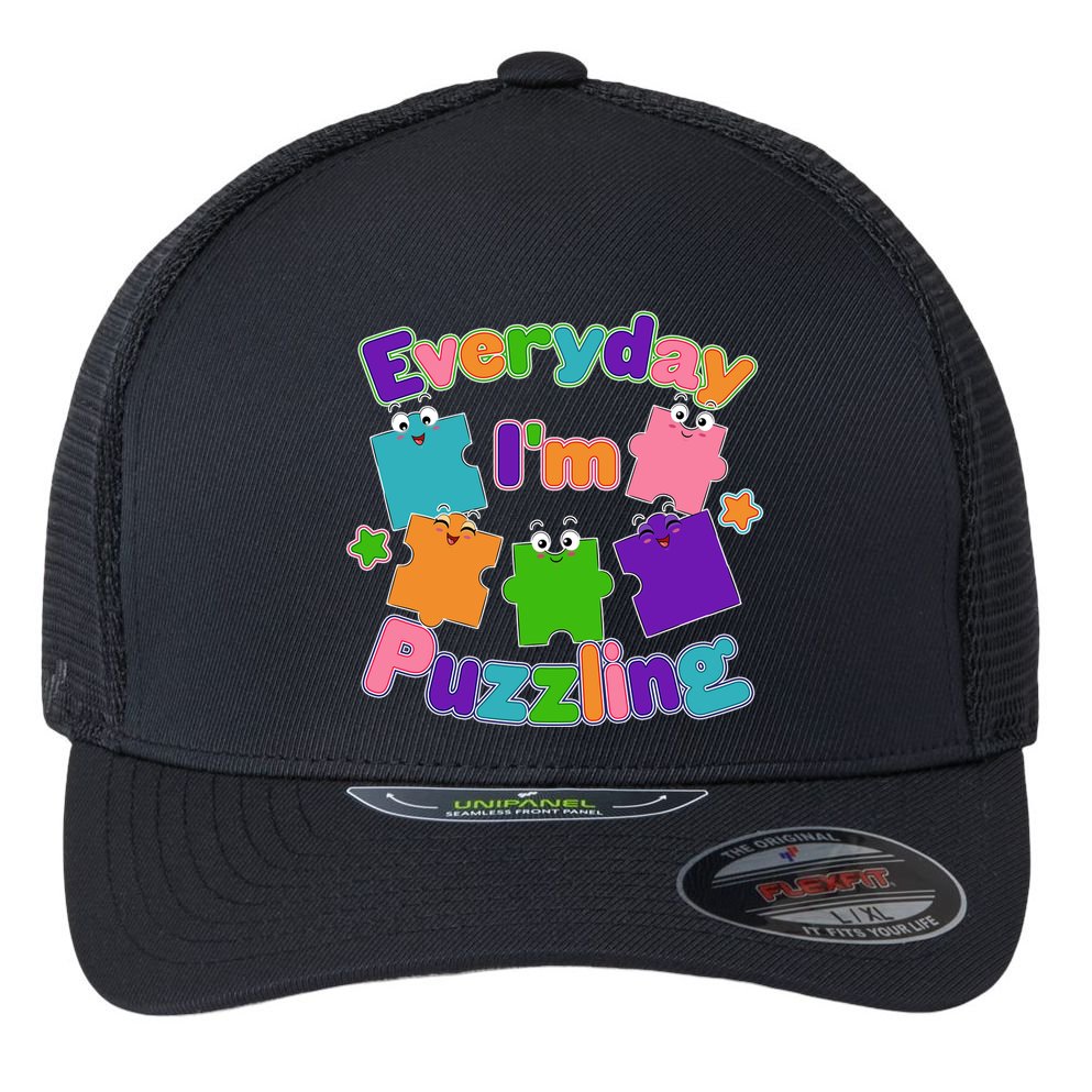 Cute Everyday I'm Puzzling Autism Awareness Flexfit Unipanel Trucker Cap