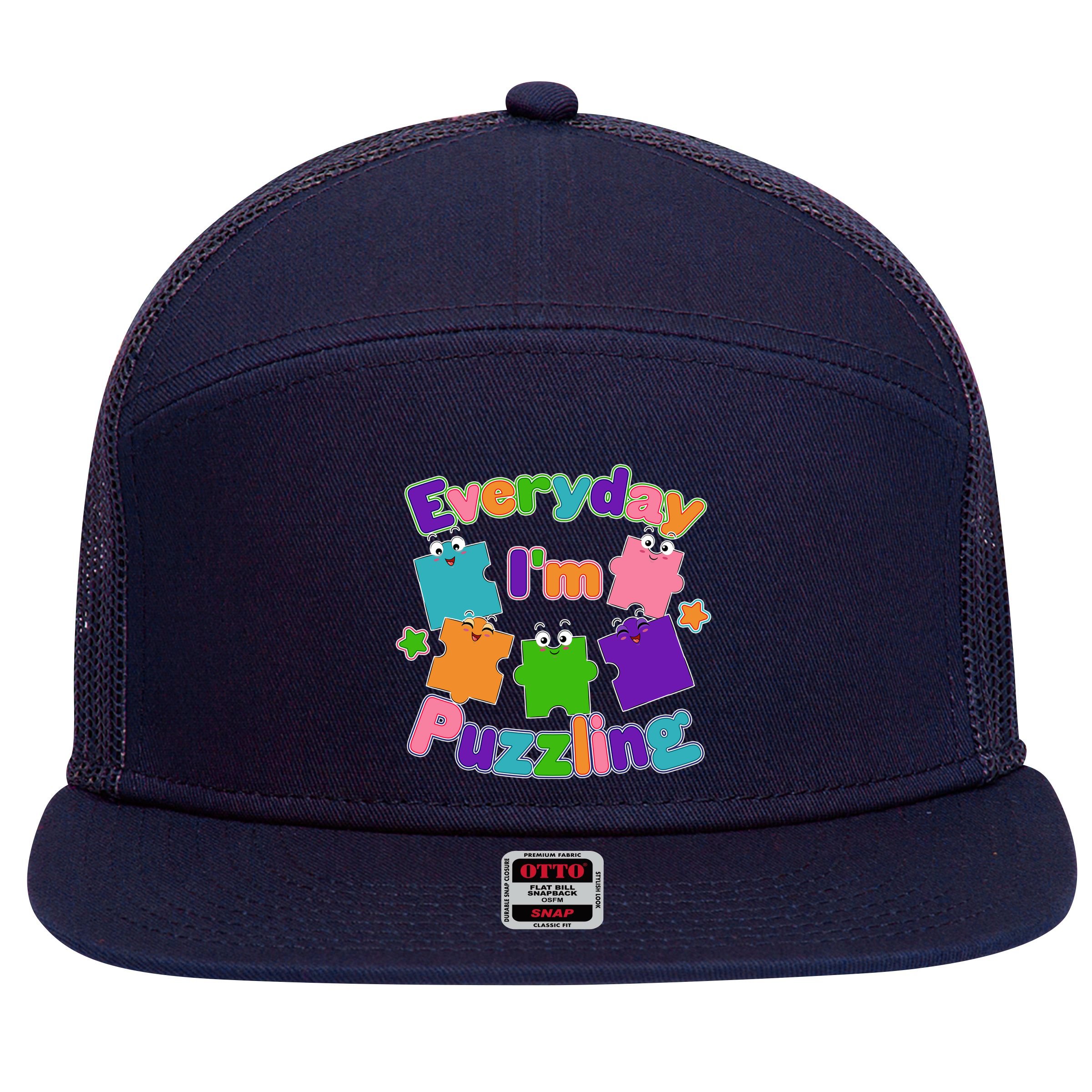 Cute Everyday I'm Puzzling Autism Awareness 7 Panel Mesh Trucker Snapback Hat