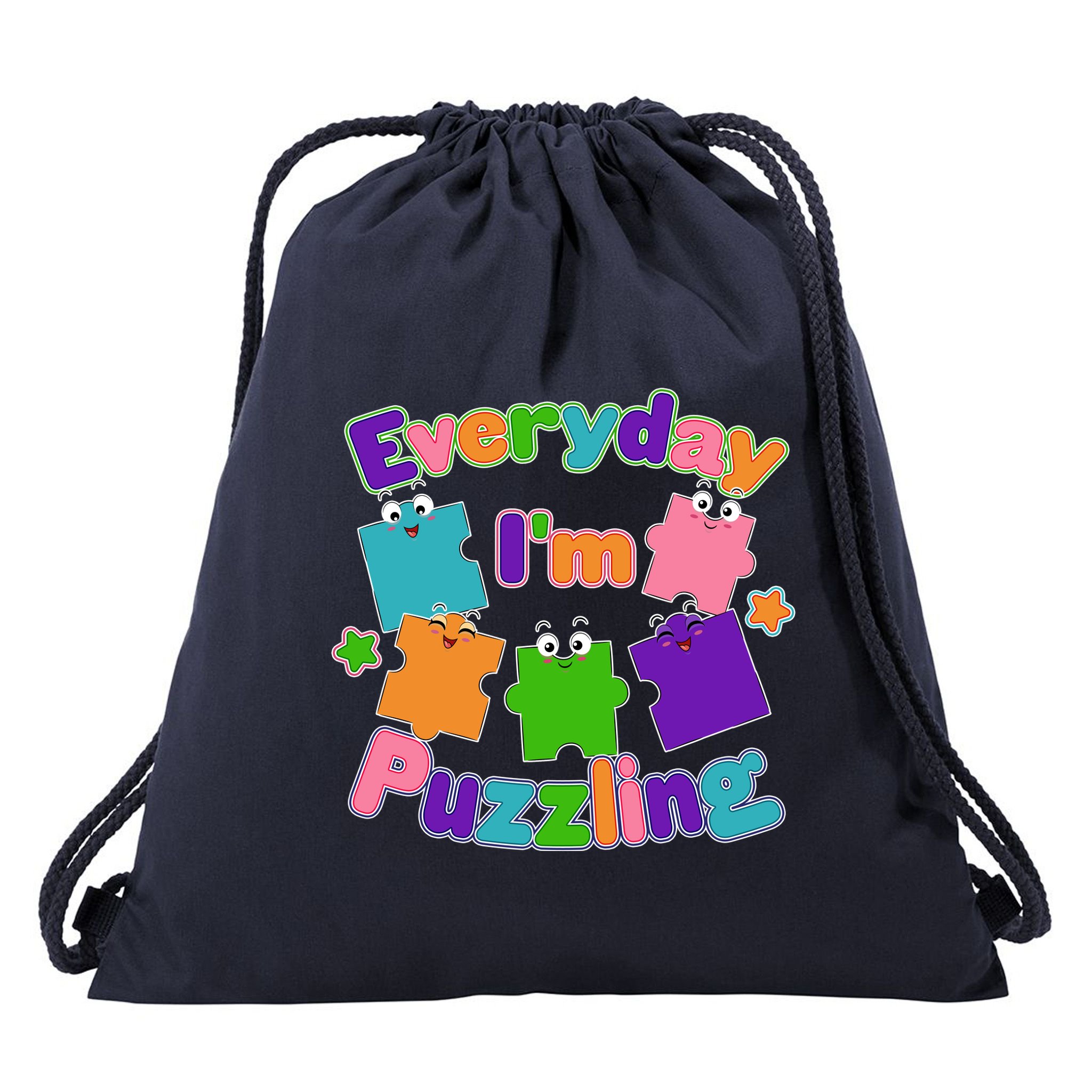 Cute Everyday I'm Puzzling Autism Awareness Drawstring Bag