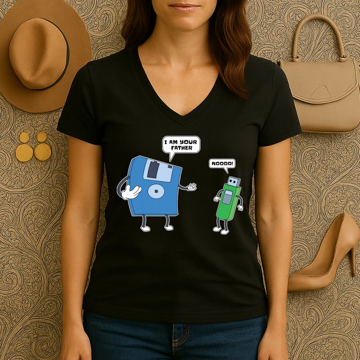 Computer Engineering I Men Father Son Floppy Disk Engineer Short Sleeve Women's V-Neck T-Shirt